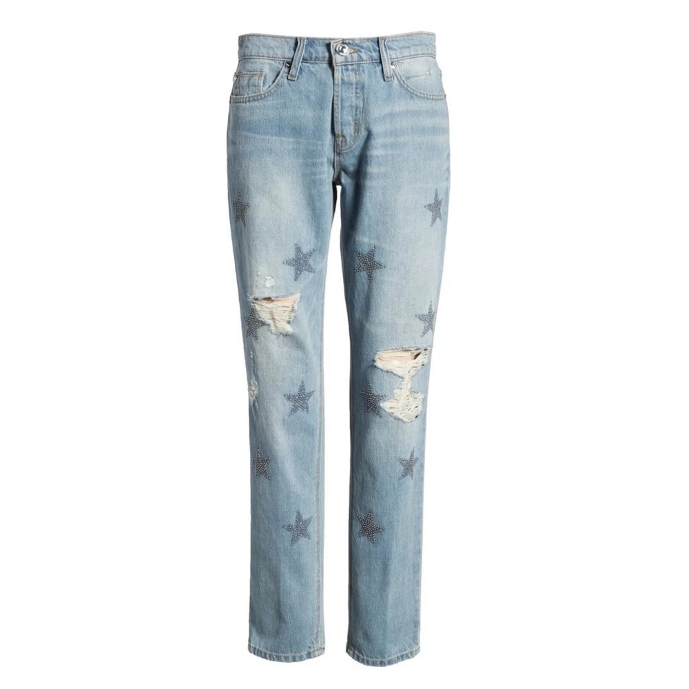 Hudson Jeans 30 Riley Star Studded Crop Relaxed Straight